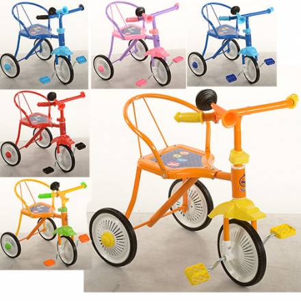 Велосипед М 5335 (8шт)3 колеса,6 цветов:красн,синий,голубой,желтый,оранж,розов,клаксон, 51-52-40см - 1