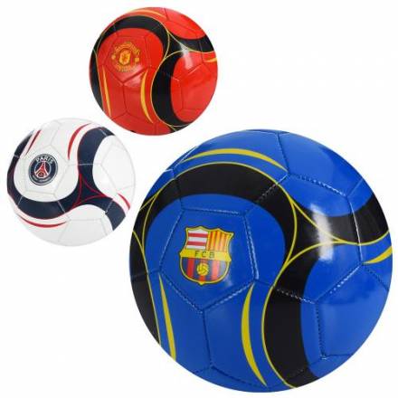 Мяч футбольный EV-3341 (30шт) размер 5, ПВХ 1,8мм, 260--280г, 3цвета, 3вида(клубы), в кульке - 1