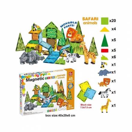 Магнітний конструктор SQ 68002-1 (12) 45 деталей, 5 об’ємних фігурок тварин, в коробці - 1
