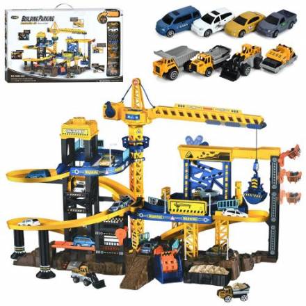 Гараж D663-802, ліфт, звук, світло, транспорт 8шт(метал, 7,5см), кран, 80-46-в55см - 1