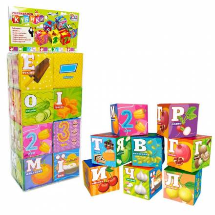 Кубики 10950 (36/2) "4FUN Game Club", "Їжа", 6 штук, м'які, водонепроникна тканина, літери, цифри - 1