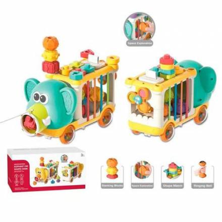 Гра YL1303 (24шт) машина, слон на колесах, 31,5см, каталка на шнурі, сортер, грань-резинки, 10фігур, - 1