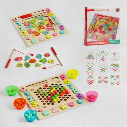 Ігровий центр 30351 (12) "4FUN Game Club Wood", магнітна риболовля, сортер, мозаїка, гра-шнурівка, к - 1