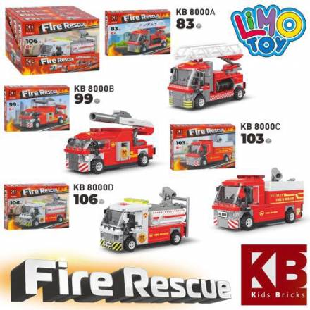 Конструктор KB 8000 (72шт) пожарна машина,від 83 до106 дет, в кор-ці, 4шт (4види) в дисплеї, 28-21-2 - 1