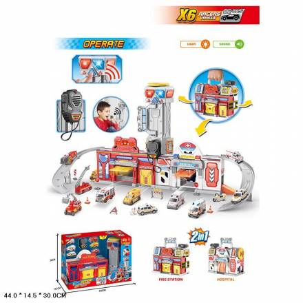 Паркінг арт. SK-757XHB (12шт/2) батар. пластик + метал,6 машинок у комплекті, світ., звук, рація, ко - 1