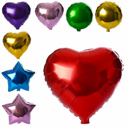 Шарики надувные фольгированные MK 1343 (1000шт) 2вида(шар44-44см,сердце.звезда),микс цветов - 1