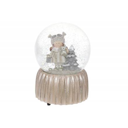 Декоративна водяна куля Дівчинка з совою 14.5см з музикою і, колір — шампань 559572 - 1