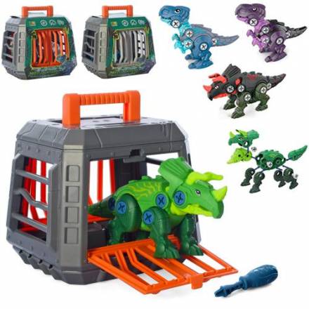 Конструктор DR5033 (36шт) на шурупах, динозавр, отвертка,чемодан,4вида,в карт.обертке,18-15-17см - 1