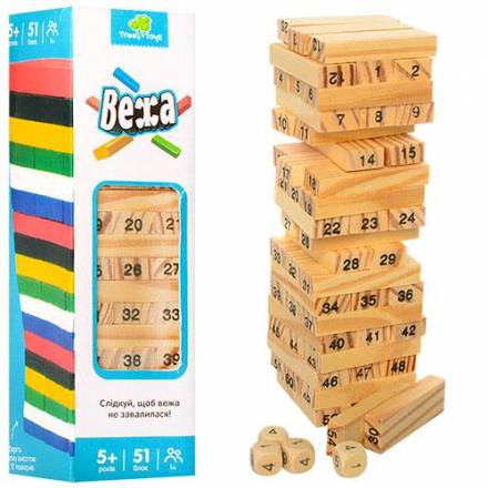 Деревянная игрушка Игра MD 1211 (108шт) башня, 51блок, кубики, в кор-ке - 1