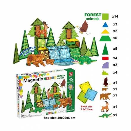 Магнітний конструктор SQ 68002-3 (12) 45 деталей, 5 об’ємних фігурок тварин, в коробці - 1