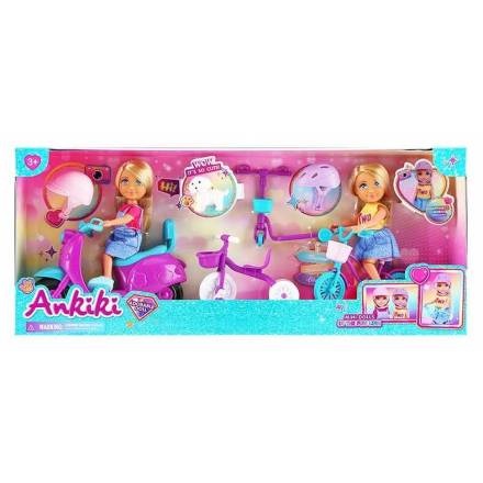 Набір ляльок 606119 (24) 2 ляльки, висота: 13 см, фігурка улюбленця, 2 велосипеди, самокат, скутер, - 1