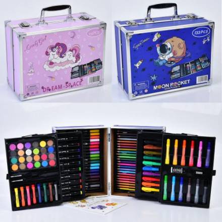 Набір для творчості MK 5443 (6шт) 133 предм, олівці, фломастери, віск.крейда, акв.фарба - 1