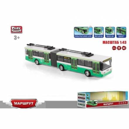 Троллейбус 9716 D (24) “Play Smart"  инерция, на батарейках, подсветка фар, в короб - 1