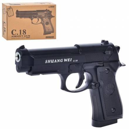 Пістолет C18 (18шт) метал, на кульках, 19см, в кор-ці, 23-16,5-4,5см - 1