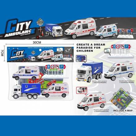 Набір машин JW 567-049 (96/2) “City Ambulance”,  інерція, 3 машинки, килимок, в пакеті - 1