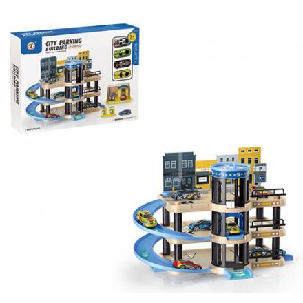 Гараж P9788A-1 (18шт) 3 этажа, машинка(жел) 7см 4шт, в кор-ке, 48-36-8см - 1