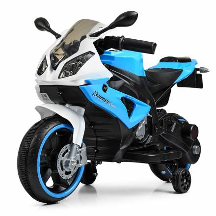 Мотоцикл M 4103-1-4 (1шт) 2мотора25W, 2аккум6V4AH, MP3, TF, USB, свет.колеса, бело-синий - 1