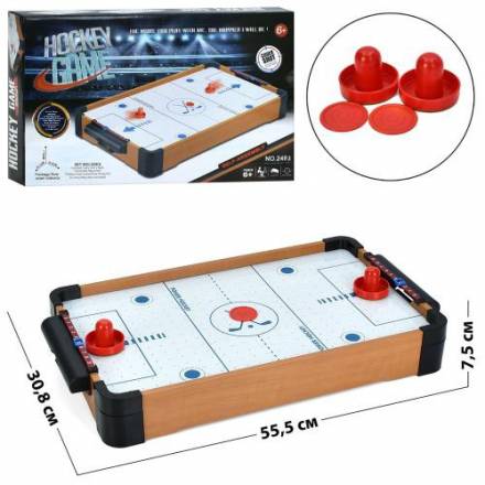 Настільна гра 2493 (12шт) аерохокей, дерев, 55,5-30,8-7,5см,шкала ведення рахунку,на бат-ці,в кор-ці - 1