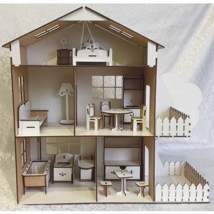 Будинок з мансардою з дерева лаванда (фанера)"FREE HOUSE" АМ-1.02 - 1