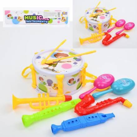 Музичні інструменти 333-3-5 барабан 18см, 2 палички, дудки, маракаси - 1