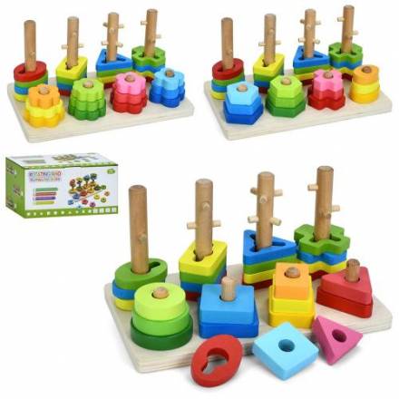 Деревянная игрушка Пiрамiдка-ключ M2509 ігове поле 22,5-13см, 28дет, 3 види - 1