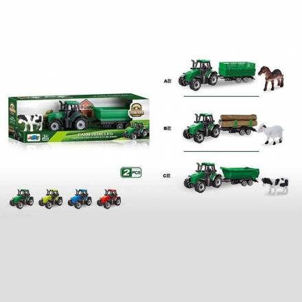 Трактор 5279-127 (144/2) фігурка фермера, причеп, прогумовані колеса причепа, тварина, вантаж, в кор - 1