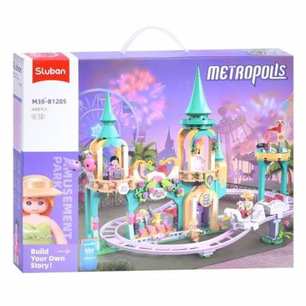 Конструктор SLUBAN M38-B1285 (12шт) рожева серія, парк розваг, 43,2см, дорога, фігурки, 448дет, в ко - 1