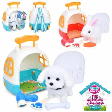 Тварина в переносці 040-41 (32шт) 16см, звук, ходить, набір грумера, переноска-рюкзак, 2 види(зайчик - 1