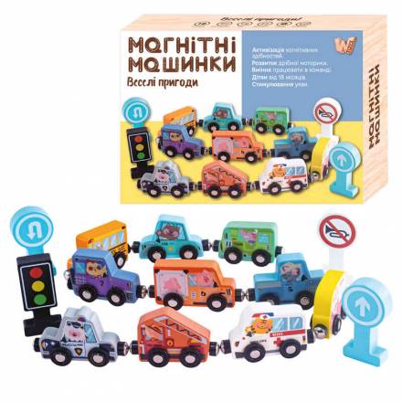 Магнітні машинки 49325 "WToys", дерев’яні, в коробці - 1
