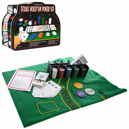 Настільна гра THS-153 (12шт) покер,200фіш(без ном),2кол.карт,сукно,в кор-ке(металл),26-21-9,5см - 1