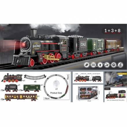 Залізниця 652-X19, локомотив, вагон 3шт, пара/дим, звук, світло, на бат-ці, в кор-ці, - 1