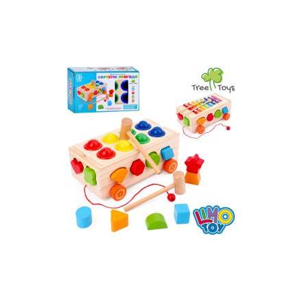 Дерев'яна іграшка Центр розвиваючий MD 0833 (16шт) каталка (на шнурі), 23,5см, сортер, фігурки, 2 ви - 1