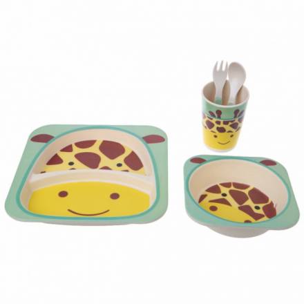 Посуда детская бамбук "Жираф" 5пр/наб (2тарелки, вилка, ложка, стакан) MH-2770-16 (12шт) - 1