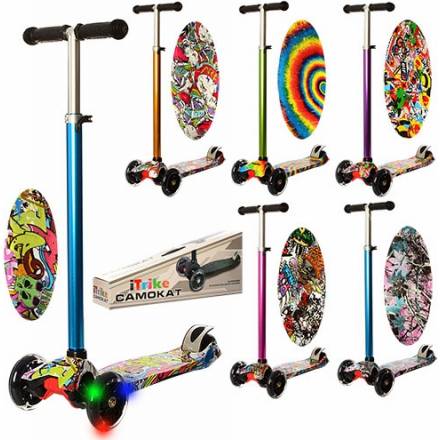 Самокат JR 3-055-L (8шт) MAXI,кол3штПВХсвет,2пер120мм,задн.75мм,принт,8вид/8цветов - 2