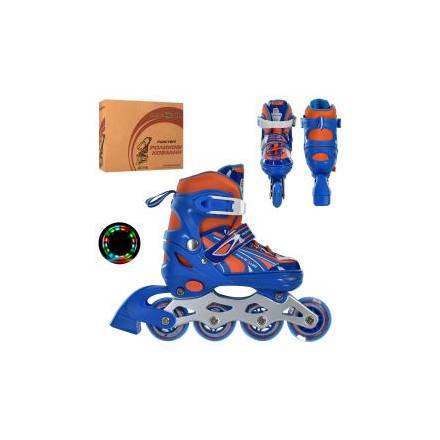 Ролики A 4146-S-BL (31-34) (1шт) роздв, шнур + бакля, ал.рама,колПУ64мм-1св,синій,кор.34,5-27-10,5см - 1