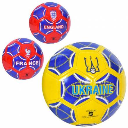М'яч футбольний EN 3318 (30шт) розмір 5, ПВХ, 1,8мм, 340-360г, 3 види(країни), у кул. - 1
