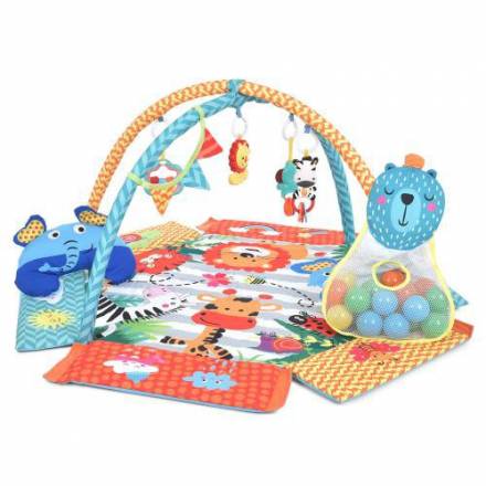 Килимок для немовляти ME 1171 Color (8шт) 2в1 килимок-бассейн, 4 підвісні іграшки, флажки - 1
