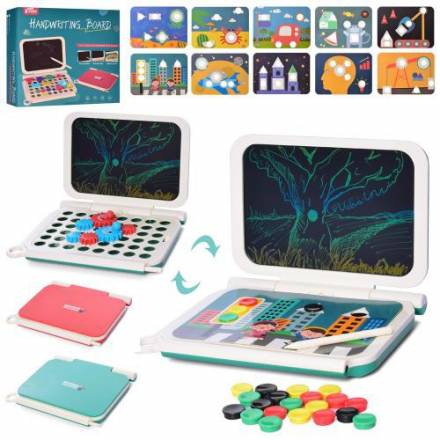LCD планшет 636-49AB (12шт) 27см,2в1(мозаика),карточки10шт,фигурки, 2цвета, в кор-ке, 29,5-26-6,5см - 1