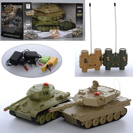 Танк 33821 (6шт) р/у(пульт2шт),танк21см 2шт, аккум 2шт, звук, свет,в кор-ке, 34-16,5-19,5см - 1