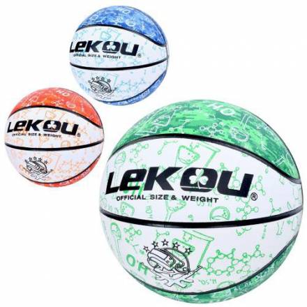 М'яч баскетбольний MS 3805 (12шт) розмір7, ПУ, 570-630г, 8 панелей, 3кольори, в пакеті - 1