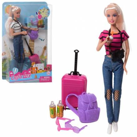 Лялька DEFA 8389-BF (48шт) 30см, валіза, рюкзак, фотоапарат, 2 кольори, в слюді, 20,5-32-6см - 1