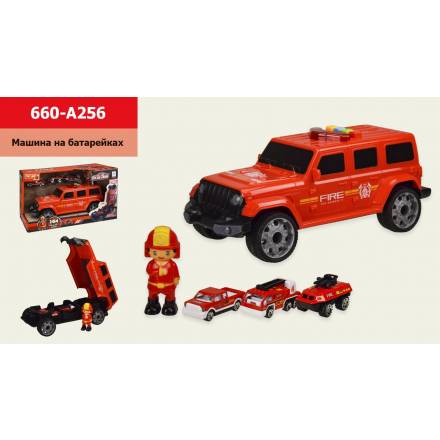 Машина пожежна арт. 660-A256 (24шт/2)  батар.,3 машинки і фігурка пожежника в комплекті,світло,звук, - 1