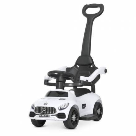 Каталка-толокар M 4578-1 (1шт) родит.ручка,д79-ш40-в92см, муз, свет,подст.для ног,на бат-ке, белый - 1