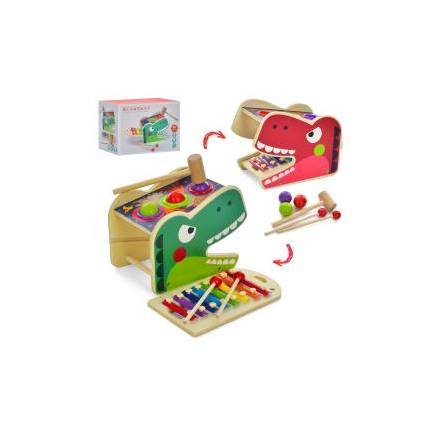 Дерев'яна іграшка Центр розвиваючий MD 1847 (12шт) 22см, динозавр, ксилофон-8тонів, стукалка, в кор- - 1