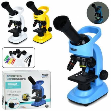 Оптичний прилад W5807A (18шт) мікроскоп, 22см, світло, пінцет, скло, інструменти, 3 кольори, бат(таб - 1