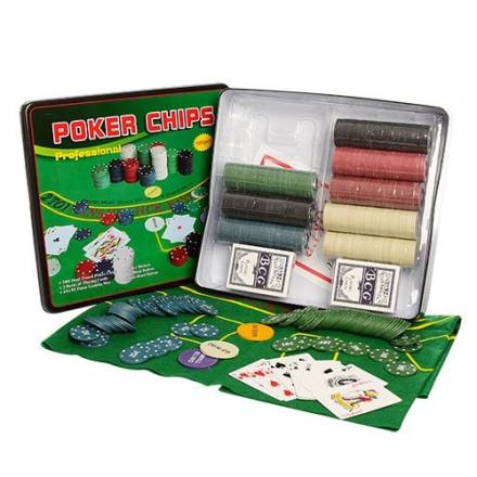 Настольная игра D25355 (8шт) покер,фишки500шт,карты-2колоды,сукно,в кор-ке(металл)33-29-7см - 1