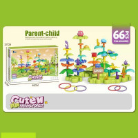 Конструктор 389-2 (24) "Квітковий сад", 66 деталей, кільцекид, фігурки тваринок, звивиста зелена осн