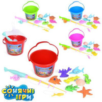 Рибалка 100-I-J-K (96шт) вудка з магнітом, морські жителі 8шт, відро, мікс видів, в сітці, 16-16-16с