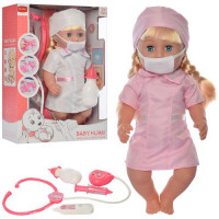 Лялька QH3009-2,лікар, 36 см, медичні інструменти (стетоскоп, шпріц, термометр), пляшечка, маска, зв