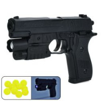 Пістолет K2118-G+ (72шт) 18см, пластикові кулі, лазер, світло, на бат(табл), у пакеті, 16-22-3см